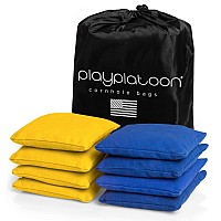 Play Platoon Weather Resistant Cornhole Bags Set Of 8 Regulation Corn Hole Bean Bags Blue Yellow Durable Duck Cloth Corn