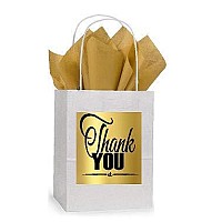 Celebrate Next Thank You White And Gold Themed Small Party Favor Gift Bags Tags 12Pack