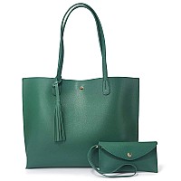 Minimalist Clean Cut Pebbled Faux Leather Tote Womens Shoulder Handbag Green Medium