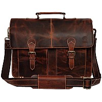 Rustic Town Handmade 16 Inch Brown Leather Shoulder Briefcase Messenger Bag Mens 156Inch Laptop Satchel