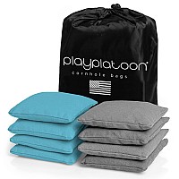 Play Platoon Weather Resistant Cornhole Bags Set Of 8 Regulation Corn Hole Bean Bags Light Blue Gray Durable Duck Cloth