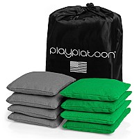 Play Platoon Weather Resistant Cornhole Bags Set Of 8 Regulation Corn Hole Bean Bags Green Gray Durable Duck Cloth Corn