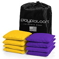 Play Platoon Weather Resistant Cornhole Bags Set Of 8 Regulation Corn Hole Bean Bags Purple Yellow Durable Duck Cloth Cor