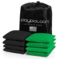 Play Platoon Weather Resistant Cornhole Bags Set Of 8 Regulation Corn Hole Bean Bags Green Black Durable Duck Cloth Corn