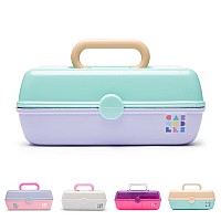 Caboodles Pretty in Petite Makeup Box, Two-Tone Seafoam on Lavender, Hard Plastic Organizer Box, 2 Swivel Trays, Fashion Mirror, Secure Latch for Safe Travel