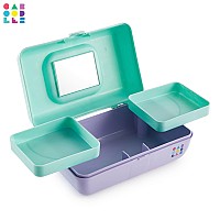 Caboodles Pretty in Petite Makeup Box, Two-Tone Seafoam on Lavender, Hard Plastic Organizer Box, 2 Swivel Trays, Fashion Mirror, Secure Latch for Safe Travel