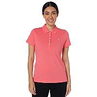 Nautica Womens 5Button Short Sleeve Breathable 100 Cotton Polo Shirt Melon Pink Xsmall Us