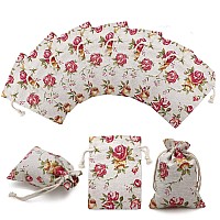 Hapdoo 24 Pack Rose Double Drawstring Burlap Bags Gift Burlap Favor Bag Reusable Linen Bags Jewelry Pouches Sacks For Wedding Pa