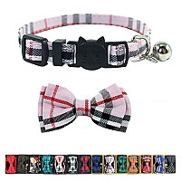 Cat Collar Breakaway With Bell And Bow Tie Plaid Design Adjustable Safety Kitty Kitten Collars68108In Pink Plaid 1