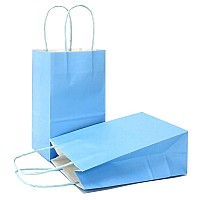 Azowa Gift Bags Mini Small Kraft Paper Bags With Handles 4 X 24 X 6 In Light Blue 25 Pcs