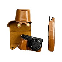 Kinokoo Sony A6400 Case Pu Leather Protective Case Cpmpatible For Sony A6400 A6100 A6000 A6300 With 1650Mm Lens Camera Brown