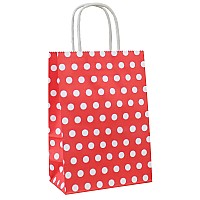 Adido Eva 25 Pcs Paper Gift Bags Red Polka Dot Paper Bag With Handles For Baby Shower Kids Birthday Party Wedding Holiday Party