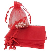 Thedisplayguys 48Pack 3X4 Red Sheer Organza Gift Bags With Drawstring Jewelry Candy Treat Wedding Party Favors Mesh Pouch