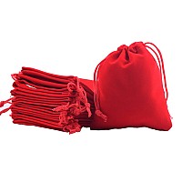 Sansam 25Pcs Red Drawstrings Velvet Bags For Jewelry Gift Wedding Favors Candy Bags Party Favors 48X60