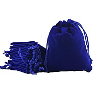 Sansam 50Pcs Small Royal Blue Drawstrings Velvet Bags For Jewelry Gift Wedding Favors Candy Bags Party Favors 28X36