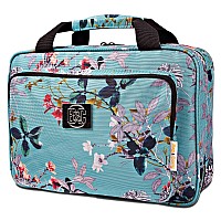 Large Hanging Toiletry And Cosmetic Bag For Women - Travel Makeup Bag For Women With Many Pockets - Hanging Toiletry Organizer For Full-Sized Bottles (Turquoise flowers)