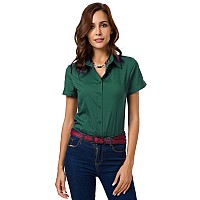 Jmshihua Womens Short Sleeve Button Down Shirts Official Collar Blouse Basic Work Casual Shirt Green