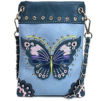 Zelris Peacock Butterfly Floral Embroidery Crossbody Small Crossbody Purse Bag Blue