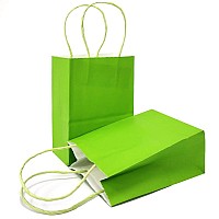 Azowa Gift Bags Mini Small Kraft Paper Bags With Handles 4 X 24 X 6 In Lime Green 12 Pcs