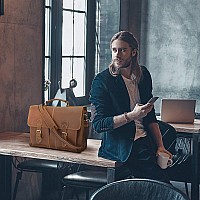 Polare Full Grain Leather 16 Messenger Bag Laptop Briefcase Bag Work Bag For Men