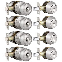 Home Improvement Direct 4 Pack Deadbolt And Door Knob Set Single Cylinder Deadbolt Combo Pack Satin Nickel Keyed Alike Entry Do