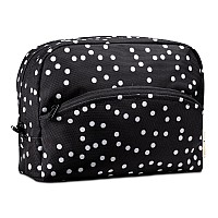 Large Makeup Bag Waterproof Travel Cosmetic Bag Zippered Travel Pouch Black Polka Dot 2