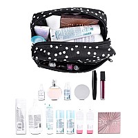 Large Makeup Bag Waterproof Travel Cosmetic Bag Zippered Travel Pouch Black Polka Dot 2