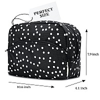 Large Makeup Bag Waterproof Travel Cosmetic Bag Zippered Travel Pouch Black Polka Dot 2