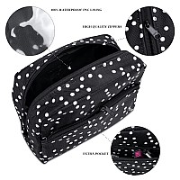 Large Makeup Bag Waterproof Travel Cosmetic Bag Zippered Travel Pouch Black Polka Dot 2