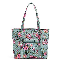 Vera Bradley Womens Cotton Tote Bag Rosy Outlook Recycled Cotton One Size