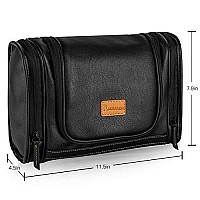 MIRASON Hanging Toiletry Bag for Men Dopp Kit Waterproof Leather Travel Organizer with Sturdy Metal Hook and Handle for Bathroom Shower Cosmetics Camping Brushes Shaving (Black)