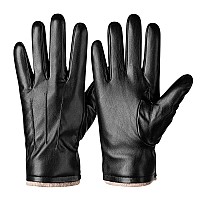 Alepo Winter Pu Leather Gloves For Men Warm Thermal Touchscreen Texting Typing Dress Driving Motorcycle Gloves With Wool Lining