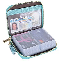 Easyoulife Womens Credit Card Holder Wallet Zip Leather Card Case Rfid Blocking Glitter Teal