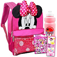 Disney Minnie Mouse Backpack For Girls Bundle Deluxe 12 Mini Sequin Bag With Stickers Minnie Mouse School Supplies