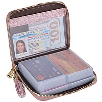 Easyoulife Womens Credit Card Holder Wallet Zip Leather Card Case Rfid Blocking Glitter Light Purple