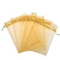 100Pcs 5X7 Inch Gifts Wrap Bags Gold Organza Sheer Fabric Bulk Drawstring Reusable Recycled Pouch For Baby Shower Favor Craft