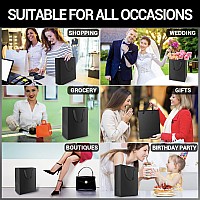 Eusoar Shopping Bags For Boutique 20Pcs 78 X 39 X 11 Medium Sturdy Black Kraft Paper Gift Bags With Cloth Handle Bulk Mer