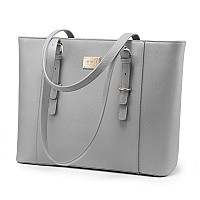 Lovevook Laptop Bag For Women Structured Leather Computer Bag Professional Work Tote Purse Teacherattorneys Choice Lightgr