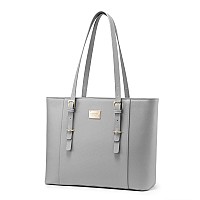 Lovevook Laptop Bag For Women Structured Leather Computer Bag Professional Work Tote Purse Teacherattorneys Choice Lightgr