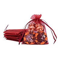 Thedisplayguys 100Pack 3X4 Maroon Sheer Organza Gift Bags With Drawstring Jewelry Candy Treat Wedding Party Favors Mesh Pouch