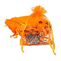 Thedisplayguys 100Pack 4X6 Orange Sheer Organza Gift Bags With Drawstring Jewelry Halloween Candy Treat Wedding Party Favors M