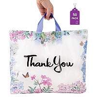 Purple Q Crafts Thank You Bags For Business 50 Pack 15 W X 12 H Floral Plastic Shopping Bags With Soft Loop Handle