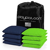 Play Platoon Weather Resistant Cornhole Bags Set Of 8 Regulation Corn Hole Bean Bags Navy Blue Lime Green Durable Duck C