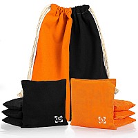 Professional Cornhole Bags Set Of 8 Regulation All Weather Two Sided Bean Bags For Pro Corn Hole Game 4 Orange 4 Black