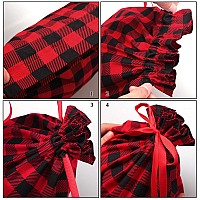 Aneco 6 Pack Cotton Buffalo Plaid Red And Black Plaid Drawstring Bag Stocking Storage Sack Present Xmas Gift Bags Party Favors B