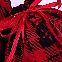 Aneco 6 Pack Cotton Buffalo Plaid Red And Black Plaid Drawstring Bag Stocking Storage Sack Present Xmas Gift Bags Party Favors B