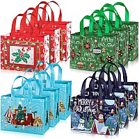 Whaline 12 Pack Large Christmas Tote Bags With Handles Reusable Gift Bag Grocery Shopping Totes For Holiday Xmas 128 X 98