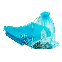 Thedisplayguys 48Pack 6X8 Turquoise Blue Sheer Organza Gift Bags With Drawstring Jewelry Candy Treat Wedding Party Favors Mesh