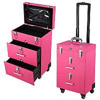 Byootique Rolling Makeup Train Case Pro Large Makeup Trolley Case Pvc Travel Cosmetic W 4 Wheel Lock Nail Polish Organizer Stor