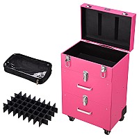 Byootique Rolling Makeup Train Case Pro Large Makeup Trolley Case Pvc Travel Cosmetic W 4 Wheel Lock Nail Polish Organizer Stor